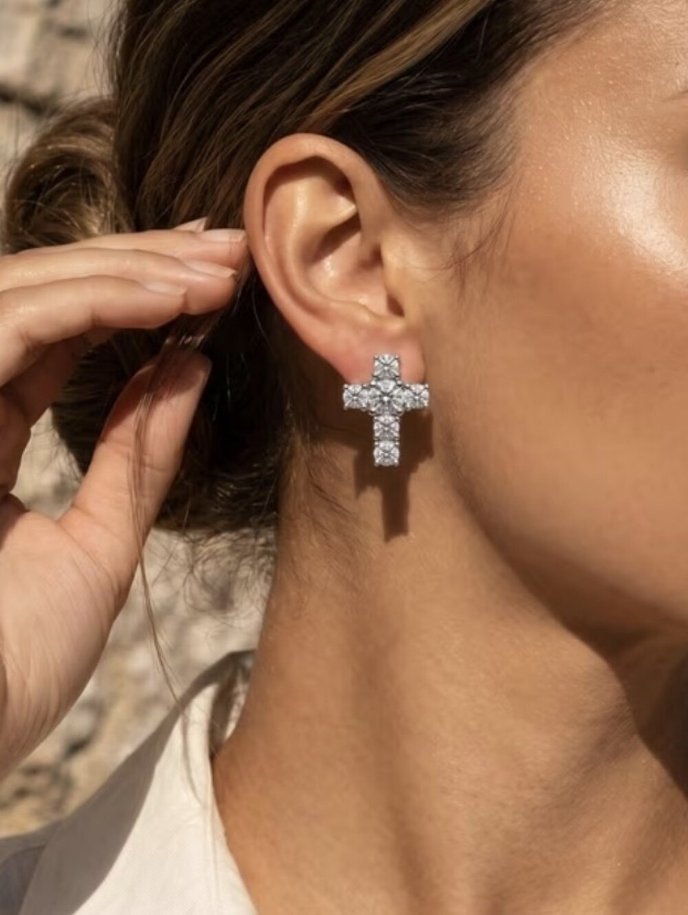 6 Carat Total * VVS1 Moissanite Cross Earrings w/screwback Closures